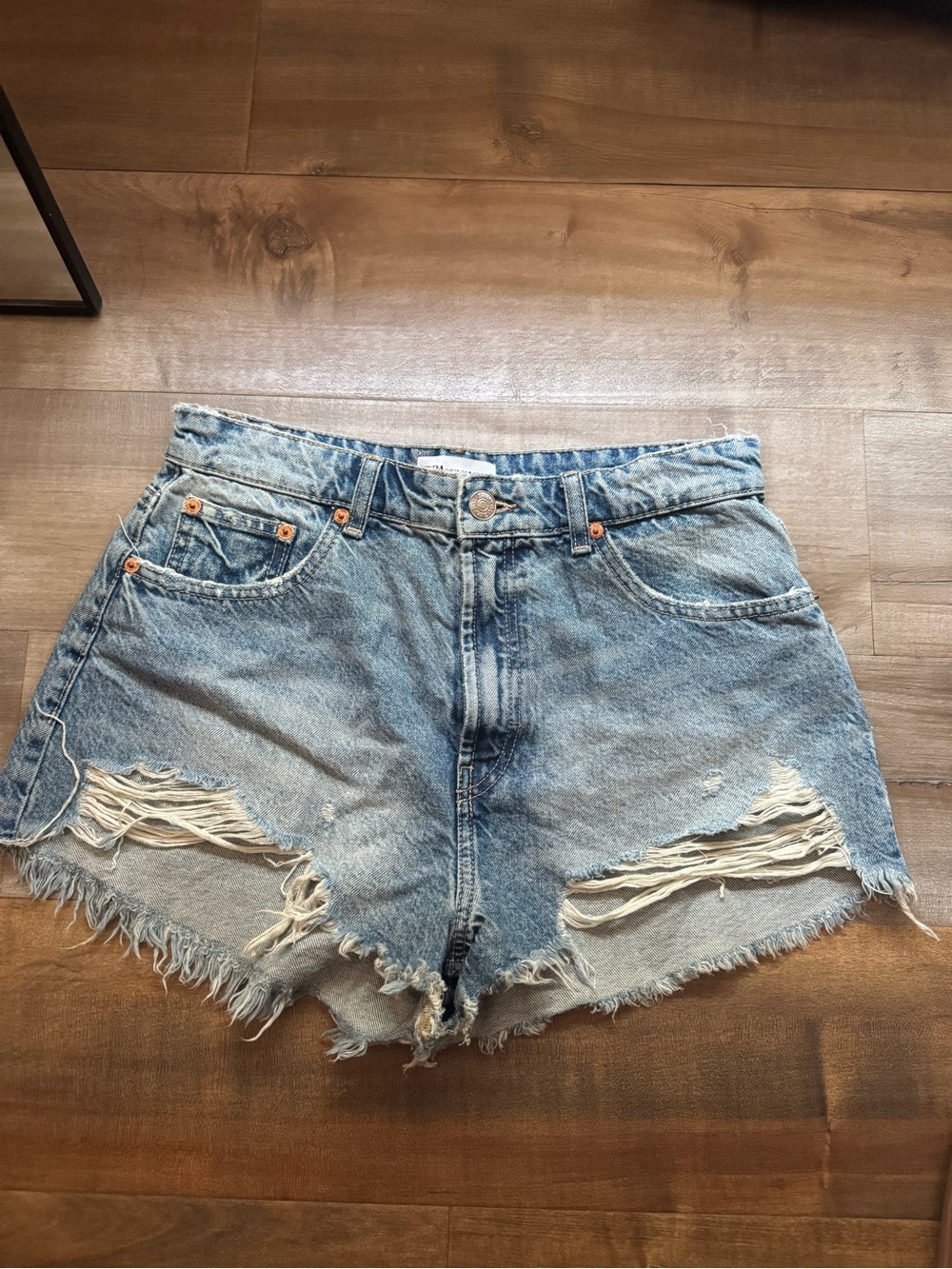 Zara Light Blue Distressed Denim Shorts